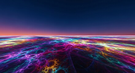 Ethereal fractal patterns form an endless horizon, pushing the limits of visual understanding into an abstract infinity, surreal, future, mystery
