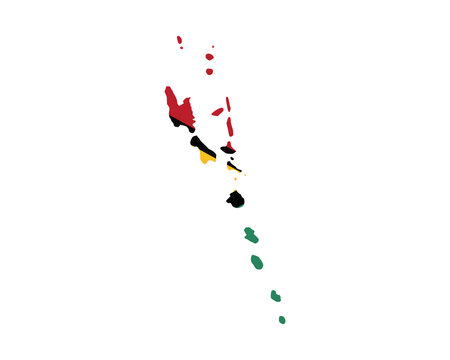 Vanuatu map with flag colors showcases patriotism and national pride for tourism, culture, and geographic representation