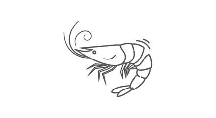 Fototapeta premium Simple Line Drawing of a Shrimp, Seafood Icon, Minimalist Style