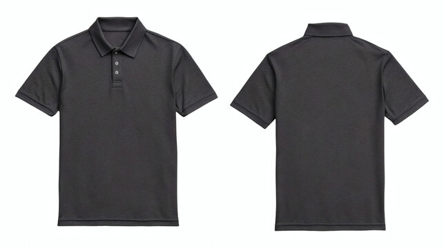 Dark gray polo shirt mockup showcasing front and back views, ideal for apparel design and branding on white background