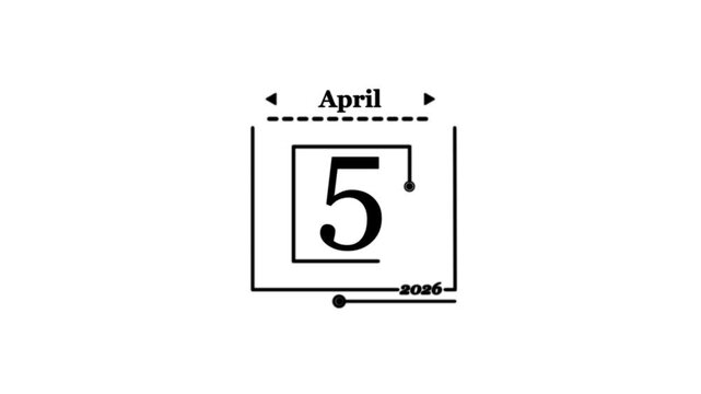 April 5th 2026 calendar date graphic fifth year dates and months flying by to symbolize the fleeting passage of time, busy schedules and approaching.