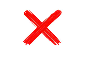 Fototapeta na wymiar Red x mark drawing, symbolizing denial, cancellation, error, stop, forbidden, and wrong sign on transparent background