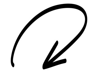 Obraz premium Black arrow. Bold hand drawn curved arrow pointing down