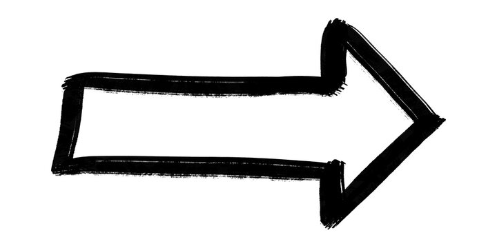 Hand drawn black arrow pointing right, sketch doodle direction symbol.