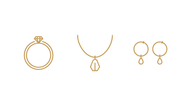 Gold jewelry, ring icon, necklace
