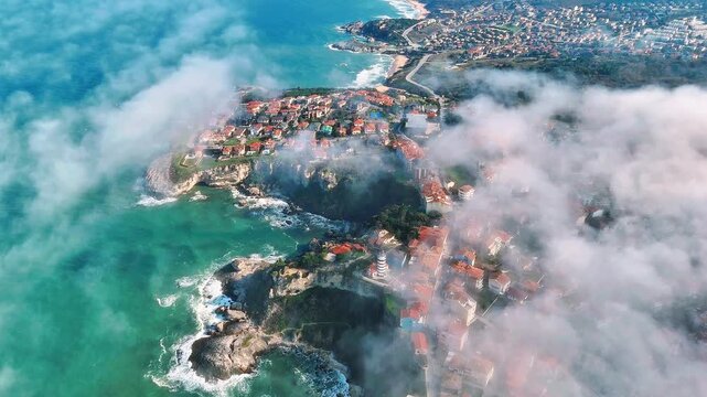 Sile drone video with its marina, lighthouse and charming beach in Istanbul, Turkiye.