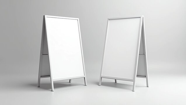 Crezon or PVC A-frame sandwich boards for design mock up and presentation. white blank 3d render illustration
