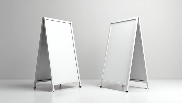 Crezon or PVC A-frame sandwich boards for design mock up and presentation. white blank 3d render illustration