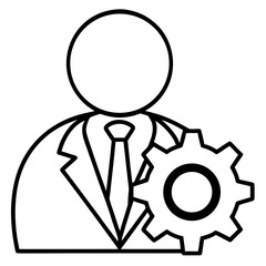 Obraz premium Business professional with gear icon line illustration representing management, technical expertise, problem solving, leadership, and corporate operations concept