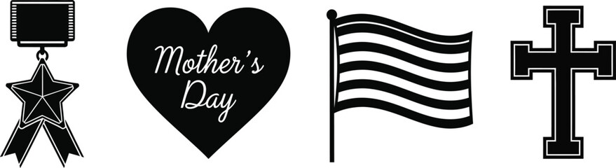 Mother's day celebration symbols and icons heart flag cross and photo frame
