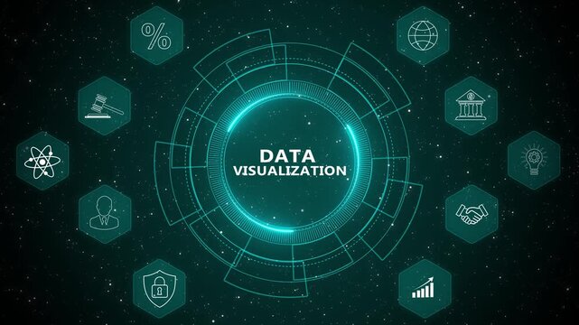 Futuristic data visualization dashboard interface with digital analytics monitoring charts statistics business intelligence technology concept 4K animation