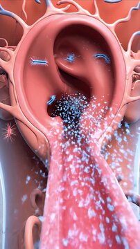 CGI animation depicting the human uterus and fallopian tubes with visible microorganisms and fluid flow suggesting infection processes for medical education backgrounds