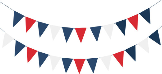 Obraz premium Red Blue and White Bunting Banner Garland with Triangular Pennant Flags for Party Decoration, Festival Celebration and Patriotic Event Design