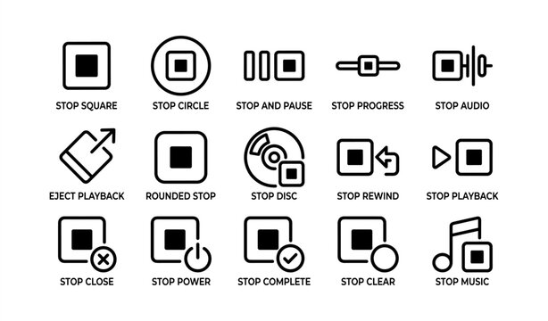 Stop and playback control icons for multimedia interface design