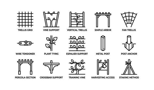 Garden trellis and support systems icons