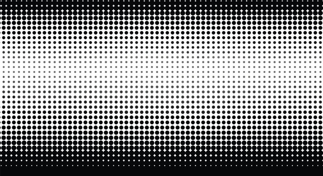 Gradual transition from black to white through small dots, creating a gradient effect from top to bottom, depicting a monochrome halftone pattern