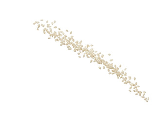 Pristine light-colored sesame seeds caught mid-air in graceful arc on transparent studio background, high-key photorealistic shot, concept of natural purity and vitality