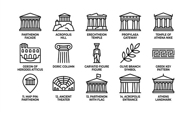 Iconic greek architecture and symbols illustration