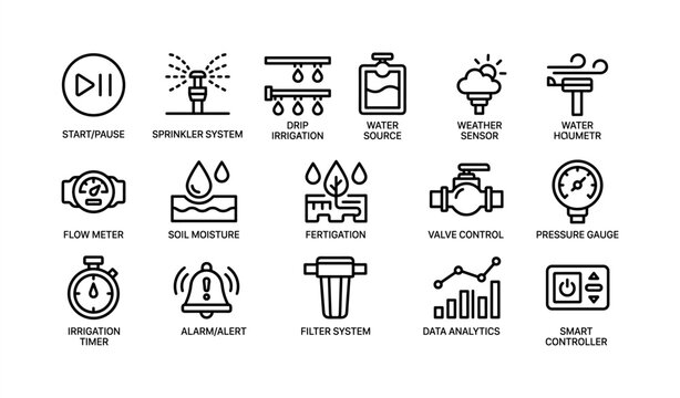 Smart irrigation and water management icons for efficient system design