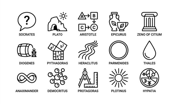 Greek philosophers icons collection featuring socrates plato aristotle