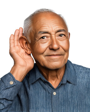 A senior man smiling and listening intently, showcasing wisdom and experience, ideal for diverse lifestyle and communication themes.