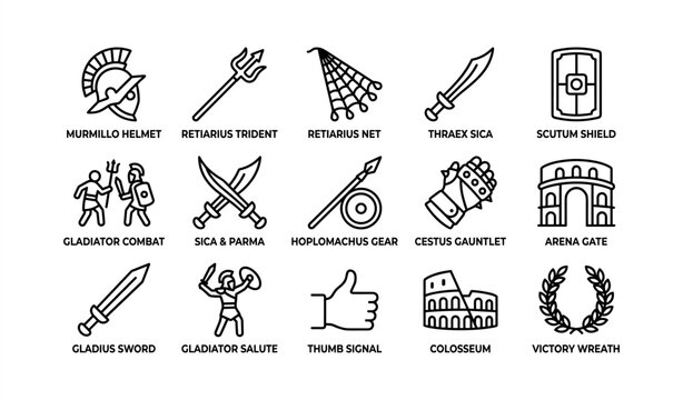 Ancient roman gladiator weapons and symbols icons collection