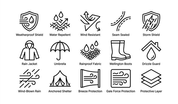 Weatherproof symbols for rain and wind protection