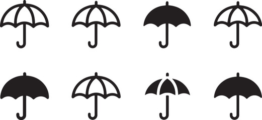 Umbrella Icons Set. Rain Protection, Parasol, Weather Insurance Line and Flat Symbols &ndash; Stock Vector