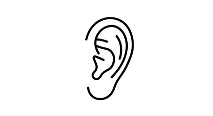 Clean vector line art illustration of a human ear, symbolizing auditory perception and sound input