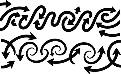 Fototapeta premium Collection of Black Swirling Arrows and Curls on White Background (92