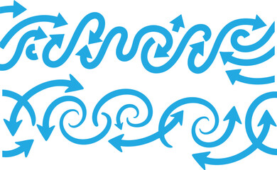 Naklejka premium Collection of Blue Swirling Arrows and Curls on White Background