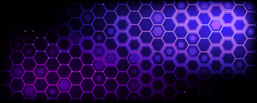 Abstract hexagon background bright blue glitter matter with blurred sparks science illustration