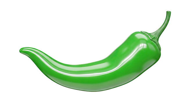 Glossy Green Chili Pepper Isolated on White Background