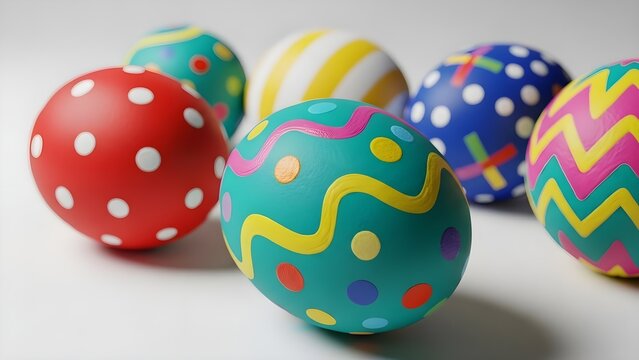 Vibrant easter eggs with diverse patterns and colors on display