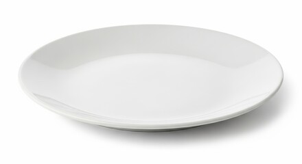 Empty white ceramic plate simple and clean design perfect for food photography restaurant menus and culinary concepts isolated on a white background