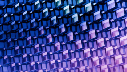 Fototapeta premium Transparent glass cube grid pattern, abstract geometric technology background, 3D illustration
