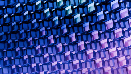 Obraz premium Transparent glass cube grid pattern, abstract geometric technology background, 3D illustration
