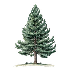 Fototapeta premium Watercolor Austrian Pine tree illustration with green needles and bark