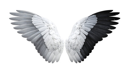 Obraz premium Duality Balance Wings Light & Dark Harmony of black and white angel wings mockup isolated on transparent background