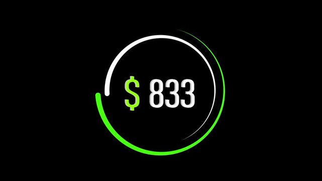 Glowing dollar symbol with circular progress bar animation finance concept. Glowing dollar symbol financial growth and payment progress visualization. Glowing dollar symbol digital money interface.
