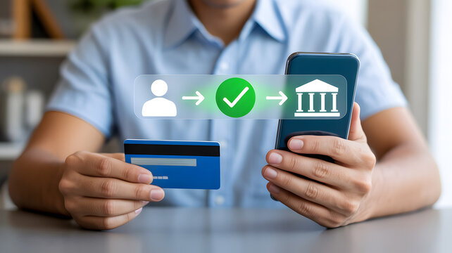 Man making online banking payment with smartphone and credit card securely