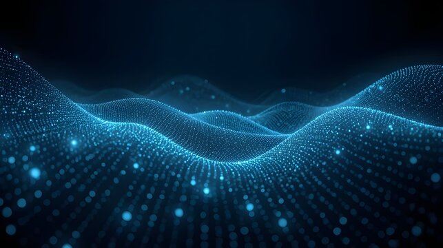 Luminous Dot Matrix Paths and Dynamic Depth Perspective on Dark Gradient are features of this futuristic big data visualization. Vector illustration.