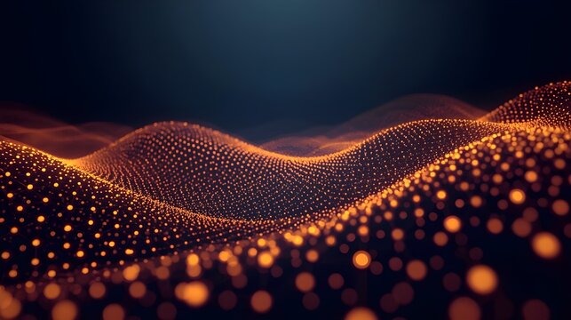 Luminous Dot Matrix Paths and Dynamic Depth Perspective on Dark Gradient are features of this futuristic big data visualization. Vector illustration.