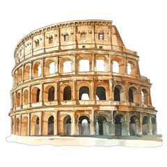 Fototapeta premium Watercolor illustration of the Roman Colosseum landmark in Italy 