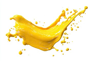 Fototapeta premium A dynamic, isolated splash of bright yellow liquid in mid-air against a white backdrop
