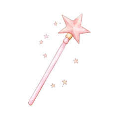 Naklejka premium Watercolor Pink Star Magic Wand Illustration with Sparkling Gold Stars