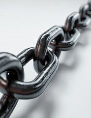 Obraz premium Close-up, metallic, interlocking links of a sturdy chain on a stark white surface