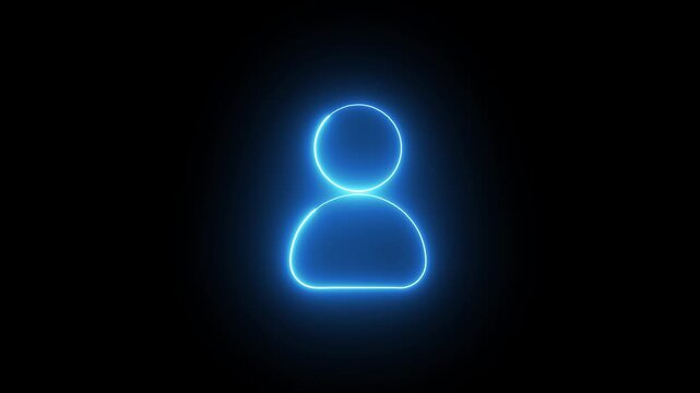 Blue neon human icon with glowing aura animation on black background. Blue neon human icon digital avatar and user profile concept. Blue neon human icon futuristic identity symbol visual.