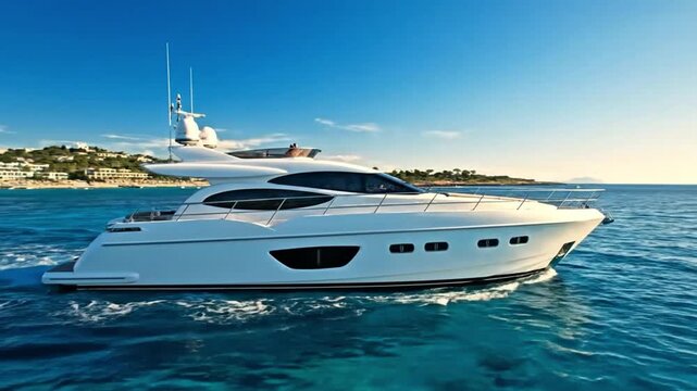 Luxury Yacht Cruising Near Ornos Beach in Mykonos