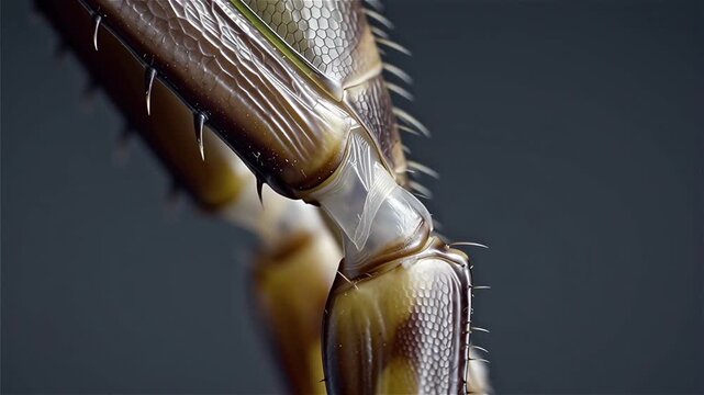 Extreme macro shot of insect leg joint and exoskeleton texture
